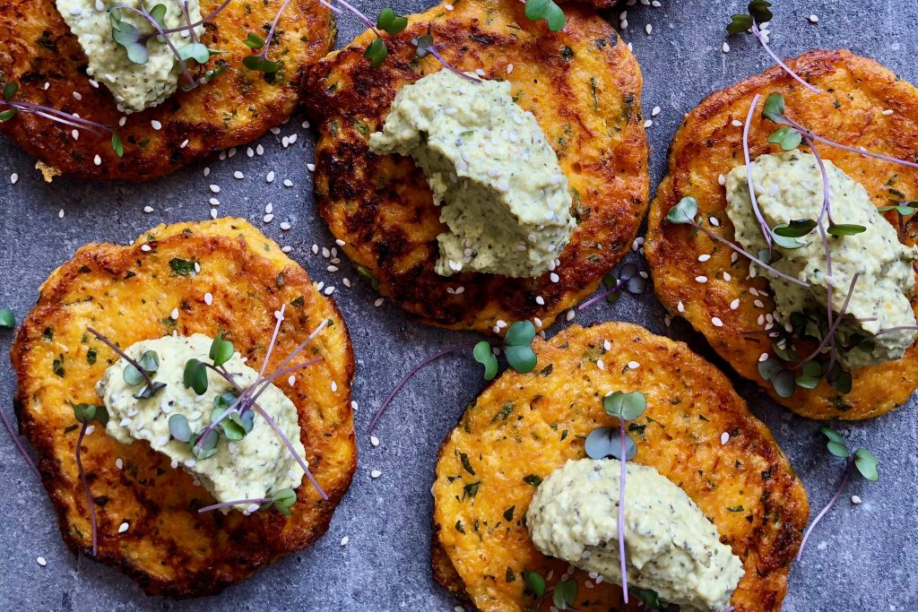 Luke Hines Pumpkin fritters with zucchini hummus