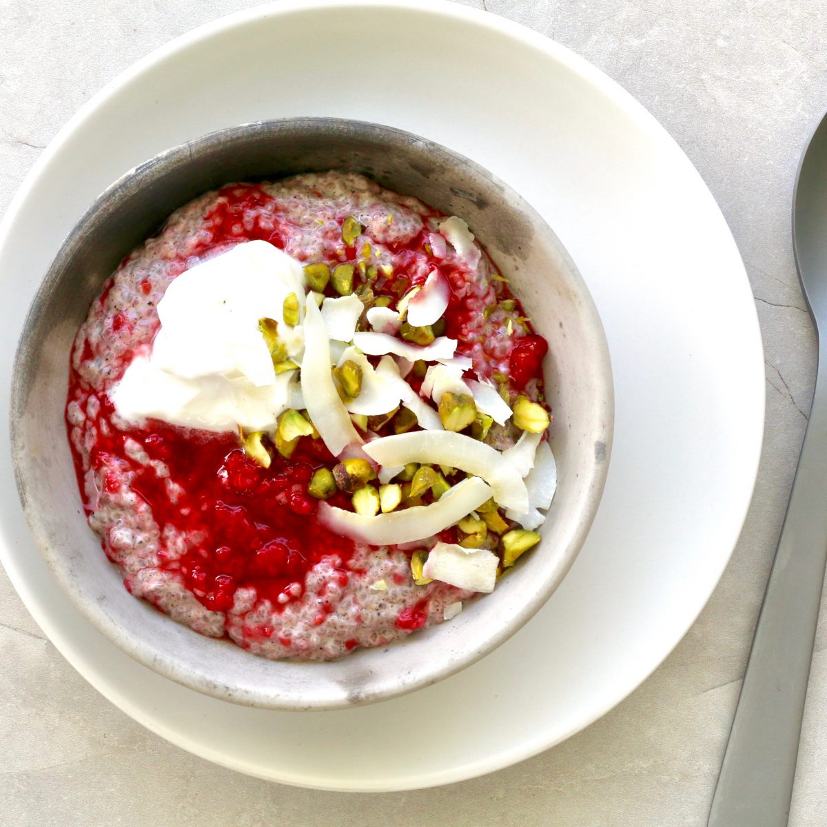 Keto Breakfast, Raspberry & Pistachio Chia Pudding with MCTs by Luke Hines | Cocolife