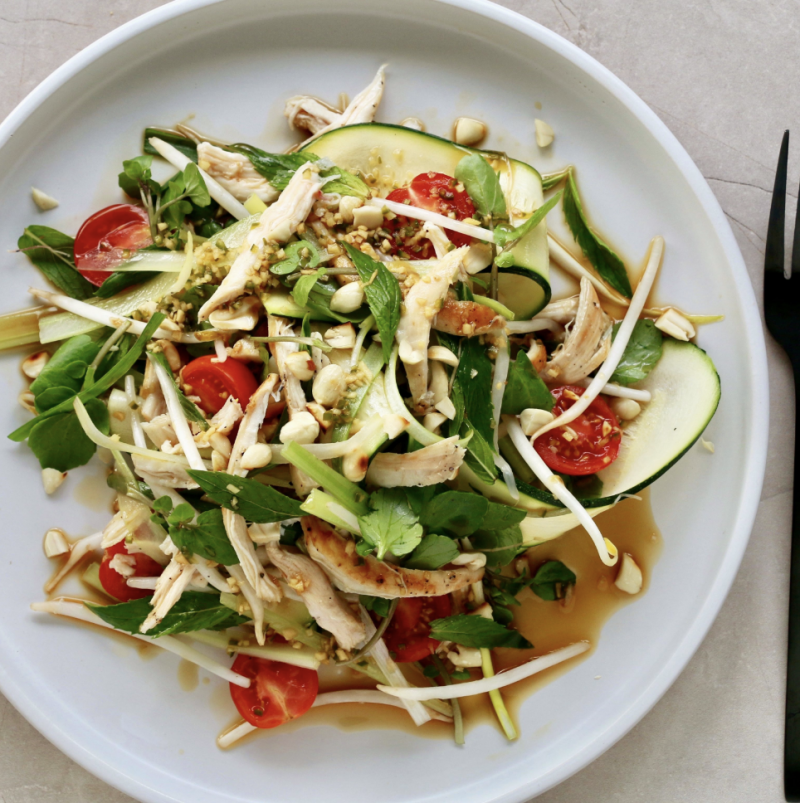 Vibrant Asian Style Chicken 'Noodle' Salad | Cocolife Non-aerosol Avocado Oil